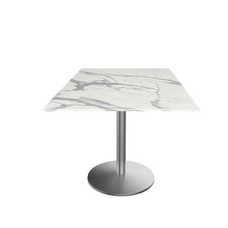 Holland Bar Stool Co 30 Tall OD214 St Steel Table Base w22 Dia foot, 32x32 Square White Marble Top, IndoorOutdoor OD214-2230SSODS32SQWM
